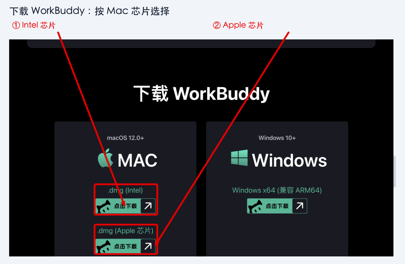 图 1-1：官网完整页面视野中的两种 Mac 下载入口